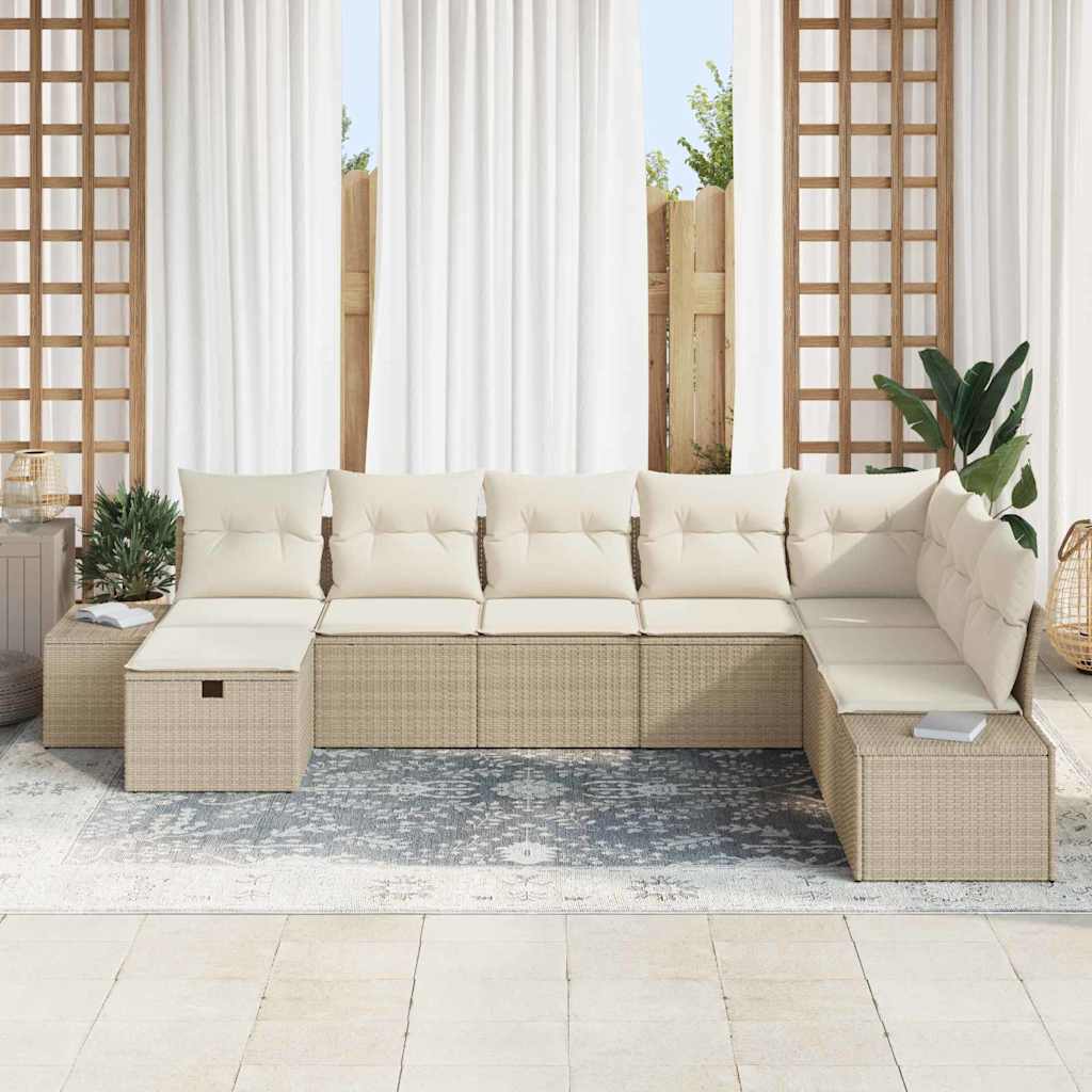 Garten-Sofa-Set mit Kissen 8 pcs Beige Poly Rattan